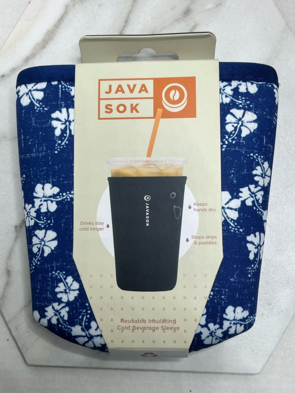 Reusable Insulating Cold Beverage Sleeve - Navy Floral